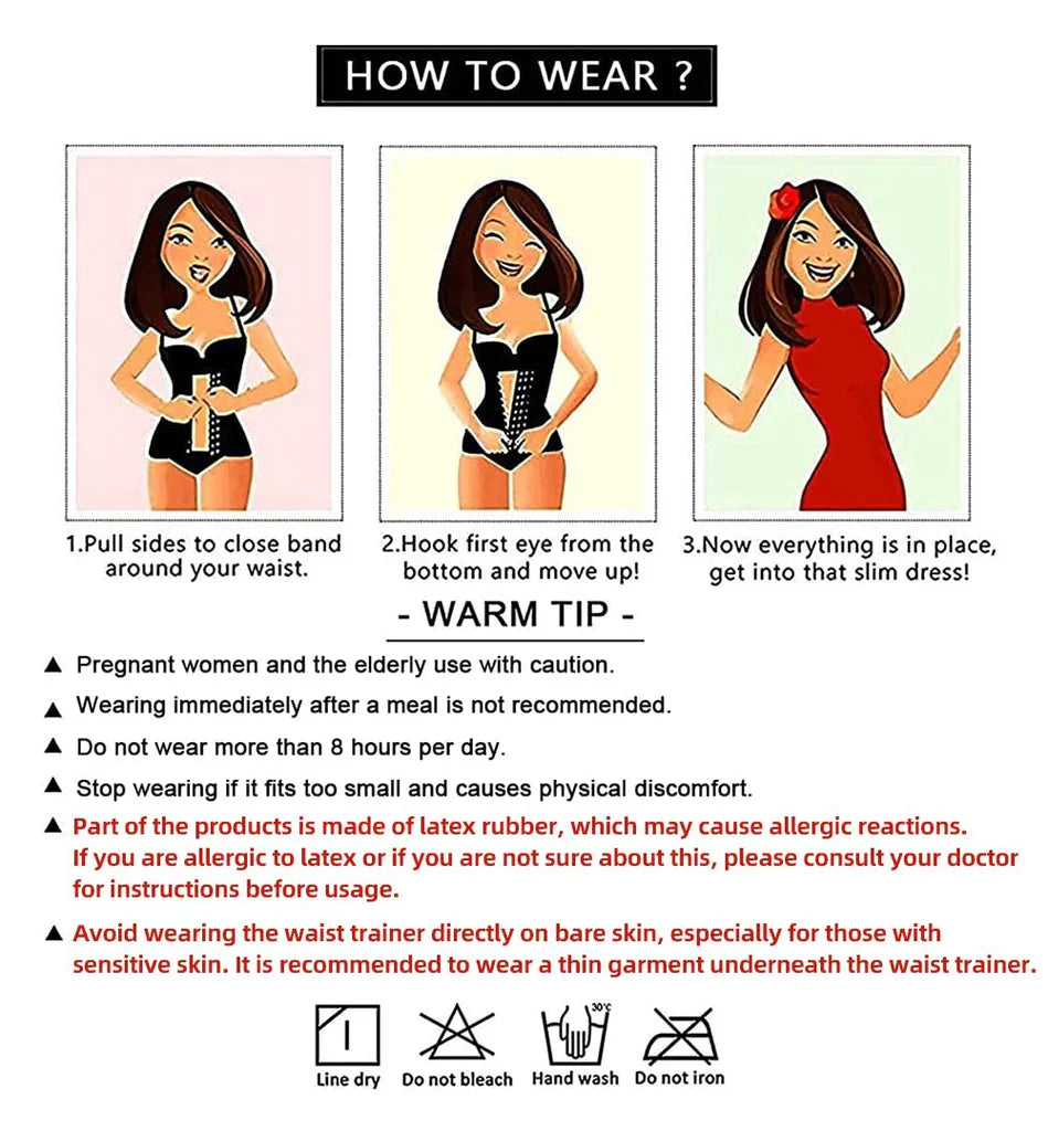 YIANNA Women Latex Waist Trainer 25 Steel Bones 3 Row Hooks