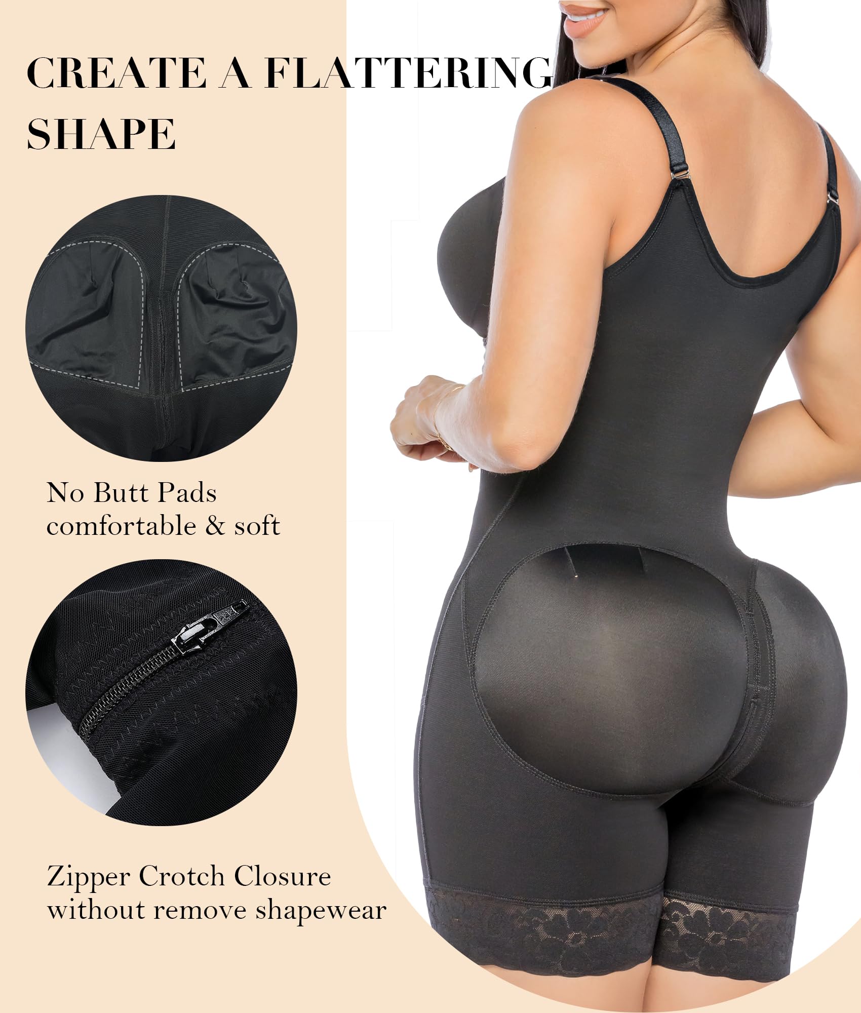 YIANNA Fajas Colombianas Postpartum Shapewear for Women Tummy Control Butt Lifter Body Shaper with Zipper Crotch
