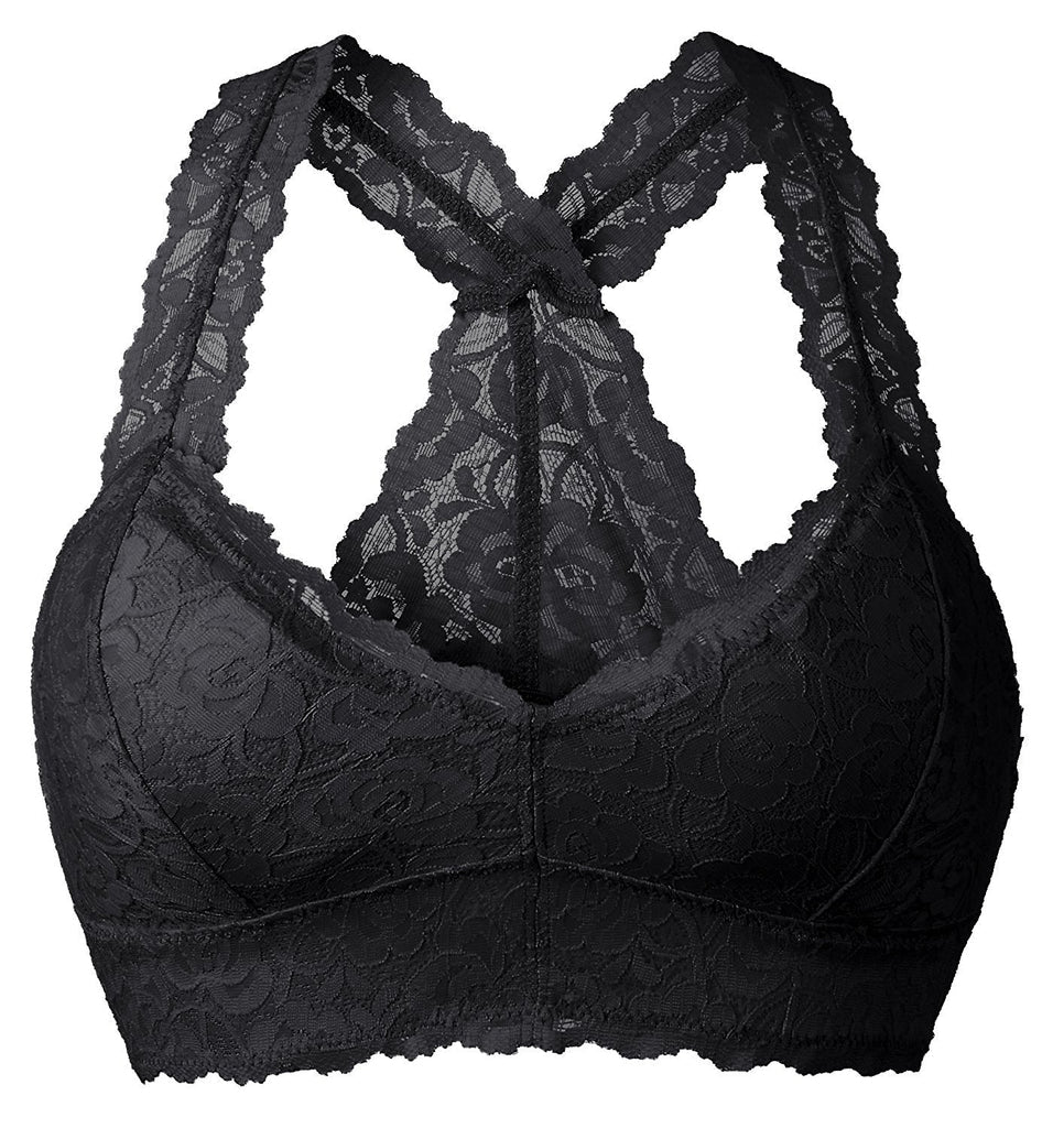 YIANNA Women Floral Lace Bralette Padded Breathable Sexy Racerback Lace Bra Bustier