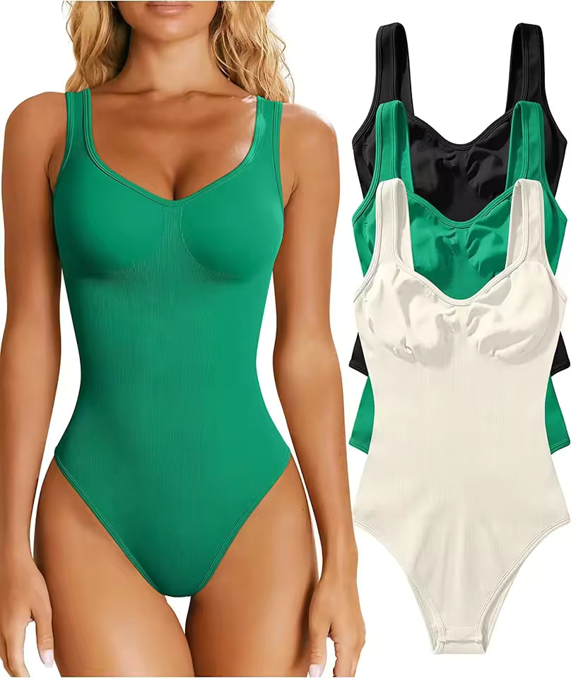 YIANNA Sculpting Bodysuit for Women Tummy Control Seamless Shapewear Scoop Neck Thong Body Shaper