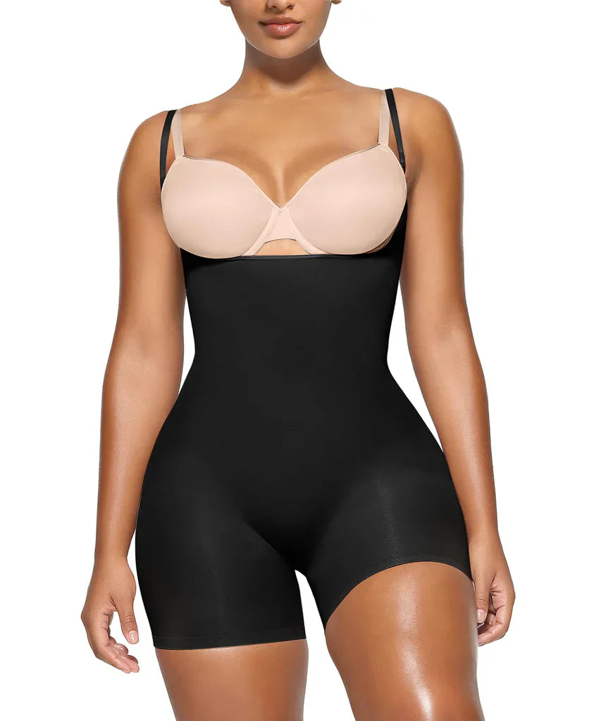 YIANNA Bodysuit for Women Tummy Control Shapewear Open Bust Mid-Thigh Body Shaper